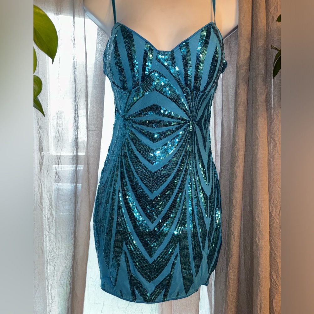 Fashion nova  blue sparkle dress small